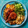 Savor a delicious chicken BBQ feast on a vibrant plate