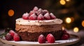 chocolate cake on a plate. Delicious tasty homemade cake on table.