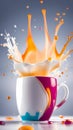 A cup of coffee with splash and coffee beans drop illustration ai generated Royalty Free Stock Photo