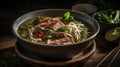 A delicious bowl of Pho with rice noodles beef and flavorful broth created with Generative AI