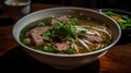 A delicious bowl of Pho with rice noodles beef and flavorful broth created with Generative AI