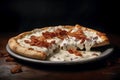A pizza with a white sauce roasted chicken bacon Royalty Free Stock Photo