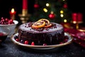 Delicious Vegan Mulled Wine Chocolate Cake in Natural Daylight.GenerativeAI.