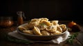 Savor the Flavor of Authentic Polish Pierogi - Delicious Traditional Dumplings on Display Food Photography. Generative AI