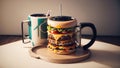 Savor the Flavor Cheeseburger Mug for National Double Cheeseburger Day.AI Generated