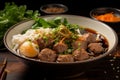 Savor the flavors Braised pork noodles with veggies and pork balls