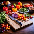 Enjoy a Delicious and Colorful Vegetable Platter with Rustic Wooden Cutting Board Royalty Free Stock Photo