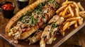 Savor a grilled chicken torta with cheese and chipotle mayo, plus fries, Ai Generated Royalty Free Stock Photo