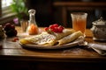 Savor the homemade goodness of thin pancakes on a plate. Royalty Free Stock Photo