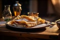 Savor the homemade goodness of thin pancakes on a plate. Royalty Free Stock Photo