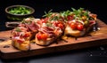 Savor Italian Tomato, Prosciutto, Jamon, Ham, and Cheese Bruschetta Ã¢â¬â A Delicious Tapas and Antipasti Dish with Chopped