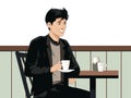 Illustration of Leisurely Coffee Enjoyment