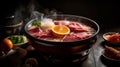 Savor the Savory Flavors of Traditional Shabu-Shabu food photography. Generative AI