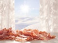 Savor the Simplicity: Two Perfectly Cooked Bacon Pieces on a Pure White Canvas