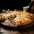 Savor the stretch of cheese on a four cheese Italian pizza