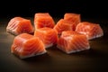 Savor the Succulence Thick-Cut Salmon Chunks, a Visual Delight for Seafood Lovers. created with Generative AI Royalty Free Stock Photo