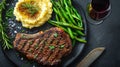 Delicious Dining: Vibrant Colors and Appetizing Sizzling Steak Top View