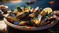 Savoring Fresh and Delicious Mussels Infused with Exquisite Mediterranean Flavors Royalty Free Stock Photo