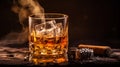 Savoring Moments: Whiskey on the Rocks Paired with a Smoldering Cuban Cigar. Generative ai