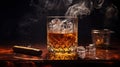 Savoring Moments: Whiskey on the Rocks Paired with a Smoldering Cuban Cigar. Generative ai