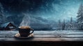Savoring A Warm Cup Of Coffee Amidst A Winter Scene
