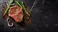 Savory Beef Steak With Rosemary On Black Marble Royalty Free Stock Photo