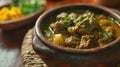 Savory Beef Stew in Traditional Clay Pot with Herbs Royalty Free Stock Photo