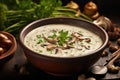 Savory bowl of creamy mushroom soup topped with parsley Royalty Free Stock Photo