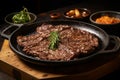 Savory bulgogi. delicious marinated grilled beef from south korea - an appetizing korean dish Royalty Free Stock Photo