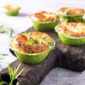 Savory cheddar cheese and leek mini quiches Royalty Free Stock Photo