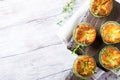 Savory cheddar cheese and leek mini quiches Royalty Free Stock Photo