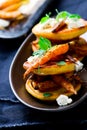 Savory chickpea pancakes with spicy roasted carrots
