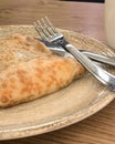 Savory Crepe on Plate with Fork and Knife Royalty Free Stock Photo