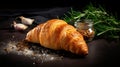 Savory Croissant With Herbs And Spices On Dark Stone Background