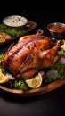 Savory delight Succulent roasted chicken, its flavors enhanced by expert seasoning and cooking