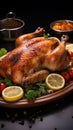 Savory delight Succulent roasted chicken, its flavors enhanced by expert seasoning and cooking