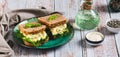 Savory egg salad sandwich with avocado on whole grain bread on a plate web banner Royalty Free Stock Photo