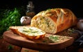 Savory Garlic Cheese Herb Bread. Generative AI Royalty Free Stock Photo