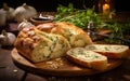 Savory Garlic Cheese Herb Bread. Generative AI Royalty Free Stock Photo