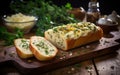 Savory Garlic Cheese Herb Bread. Generative AI Royalty Free Stock Photo