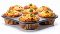 Savory Golden Corn Muffins in Muffin Tin on White Background Royalty Free Stock Photo