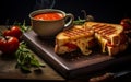 Savory Grilled Cheese and Tomato Soup Delight. Generative AI