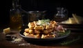 Savory ham and gooey cheese stuffed waffles, expertly arranged and ready to be savored and enjoyed