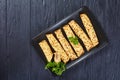 Chicken cheese pate stuffed crepes, top view Royalty Free Stock Photo