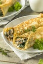 Savory Homemade Mushroom and Spinach Crepes Royalty Free Stock Photo