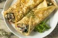 Savory Homemade Mushroom and Spinach Crepes Royalty Free Stock Photo