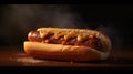 Savory Hotdog With Cheese And Sausage In Dramatic Lighting