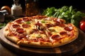 A savory Italian pizza, enhancing the restaurant background for diners