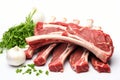 Savory lamb ribs stand out on a clean white background, enticingly appetizing