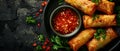 Savory Lumpia with Spicy Dip: A Culinary Symphony. Concept Filipino Cuisine, Lumpia Recipe, Spicy